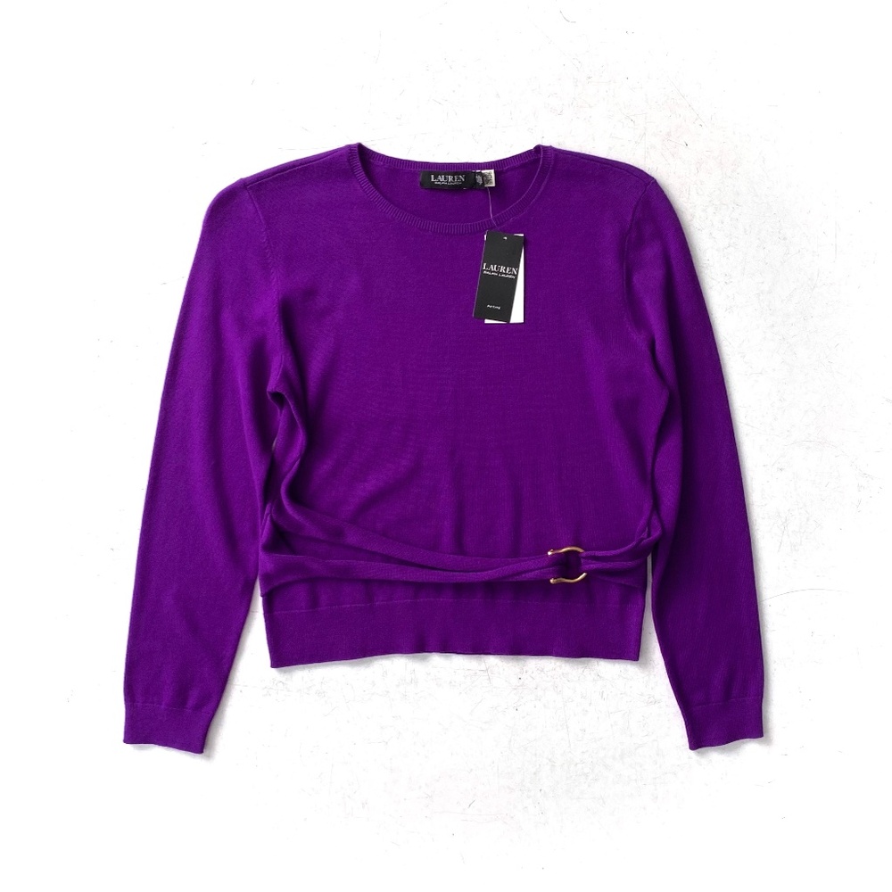 Lauren Ralph Lauren Nwt Purple Buckle Lightweight Sweater Top Petite Large PL